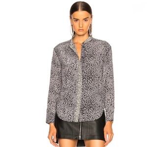 Rag & Bone Silk Top Black Cream Cheetah Print Blouse Size Small Button Up Shirt